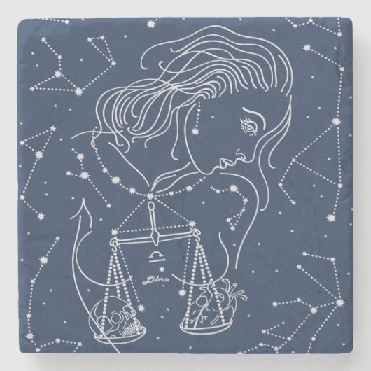 天秤座〔占星術の〕十二宮図標識 ストーンコースター (正面)