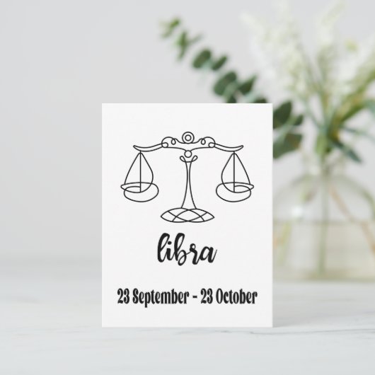 天秤座、〔占星術の〕十二宮図標識 ポストカード (スタンド正面)