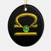 天秤座〔占星術の〕十二宮図誕生日ジュエルグリーンエメラルド金ゴールド セラミックオーナメント (左)