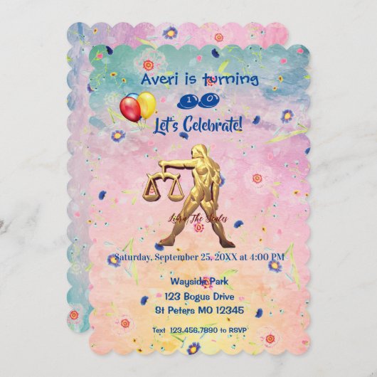 天秤座(9月23日~10月22日)誕生日おもしろい 招待状 (正面/裏面)