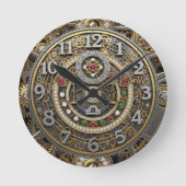 天秤時計、〔占星術の〕十二宮図、スティームパンク、宝石、ヴィンテージ ラウンド壁時計 (正面)