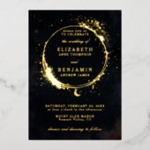 天空お洒落気エレガント金ゴールド結婚 箔招待状 (正面)