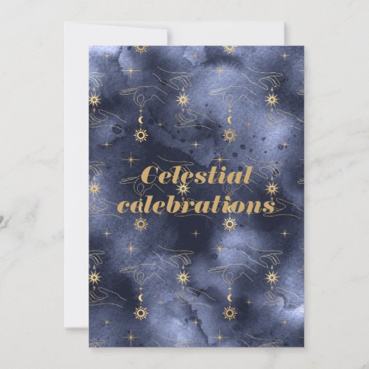 天空お祝いタロットカードハンドアストロガー 招待状 (正面)