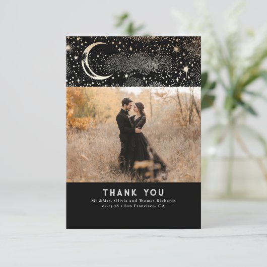 天空と神秘的な星空の夜ありがとう写真 サンキューカード (スタンド正面)