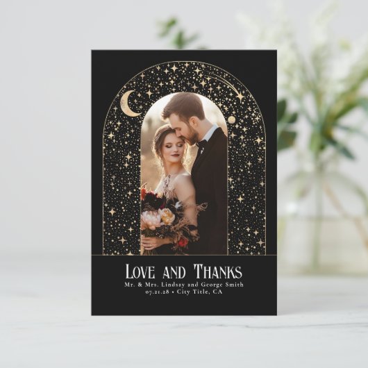 天空と神秘的な星空の夜ありがとう写真 サンキューカード (スタンド正面)