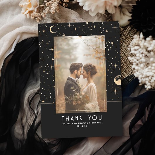天空と神秘的な星空の夜ありがとう写真 サンキューカード