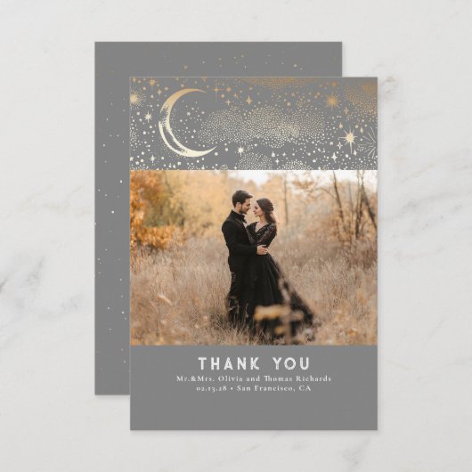 天空と神秘的な星空の夜ありがとう写真 サンキューカード (正面/裏面)