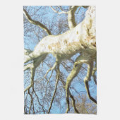 天空に広がる晴れた大きな木の枝 キッチンタオル (縦)