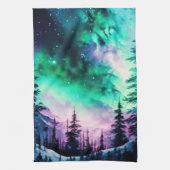 天空のオーロラボレアリスノーザンライツビビビッド キッチンタオル (縦)