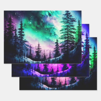 天空のオーロラボレアリスノーザンライツビビビッド ラッピングペーパーシート