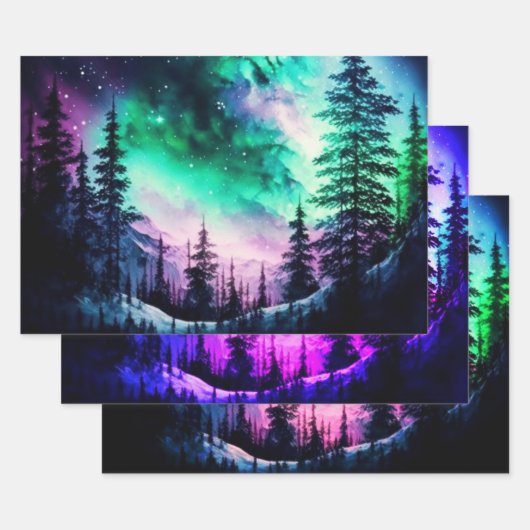 天空のオーロラボレアリスノーザンライツビビビッド ラッピングペーパーシート (セット)