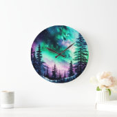 天空のオーロラボレアリスノーザンライツビビビッド ラージ壁時計 (ホーム)