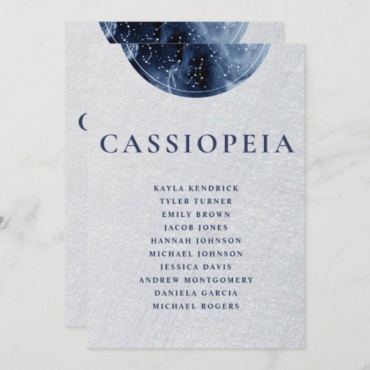 天空のグレーブルーのシーティングプランカードゲスト名 (正面/裏面)