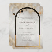 天空のゴールド太陽と月の銀河のウェディング 招待状 (正面/裏面)