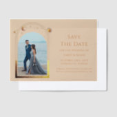 天空のシャンパン金ゴールド写真Save The Date ベラム紙招待状 (オフセット)