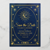 天空のタロット結婚の写真日付を保存 箔招待状 (正面)