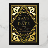 天空のタロット結婚ゴシックの写真日付を保存 箔招待状 (正面)