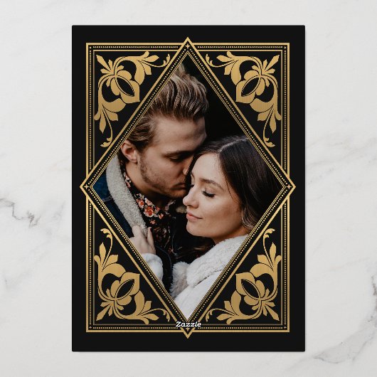 天空のタロット結婚ゴシックの写真日付を保存 箔招待状 (裏面)