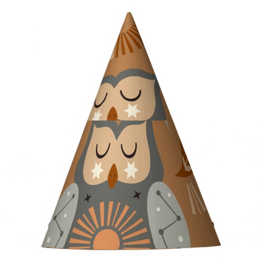 天空のフクロウとウサギ:神秘的なパターン パーティーハット (正面)