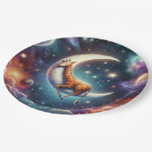 天空のベビーキリンが月と星に眠る ペーパープレート (アングル)