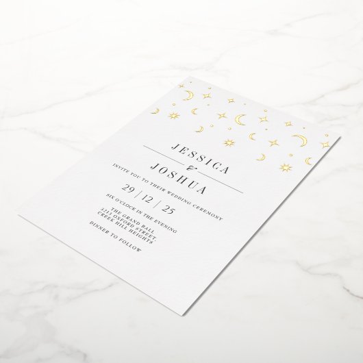 天空のミニマル星の月エレガント神秘的 箔招待状 (回転した状態)
