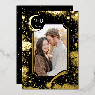 天空のロマンチックな星空結婚の夜の写真 箔招待状