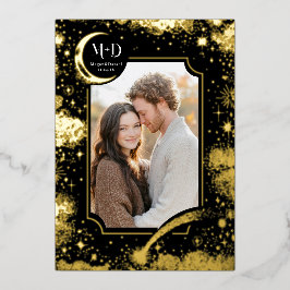 天空のロマンチックな星空結婚の夜の写真 箔招待状