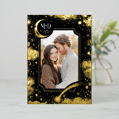 天空のロマンチックな星空結婚の夜の写真 箔招待状 (立ち正面)