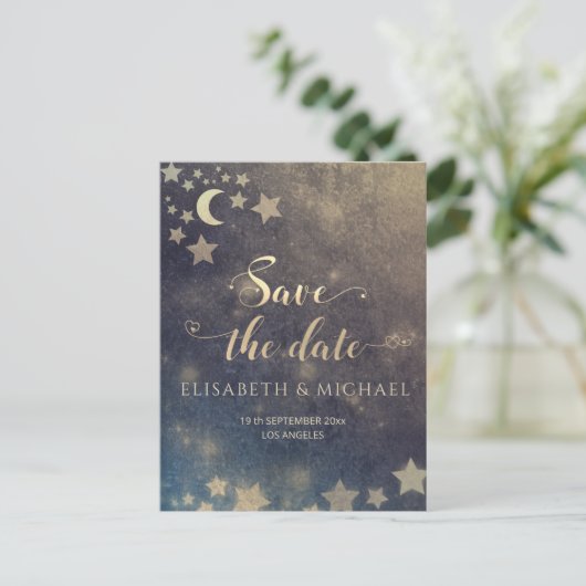 天空のロマンチックな月と星の書道アン 案内ポストカード (スタンド正面)