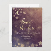 天空のロマンチックな月と星の書道アン 案内ポストカード (正面/裏面)