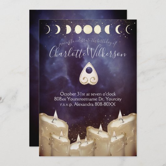 天空の上のセアンスの霊盤とキャンドル 招待状 (正面/裏面)