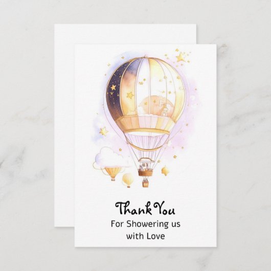 天空の夢の国の赤ちゃんシャワー熱気球 サンキューカード (正面/裏面)