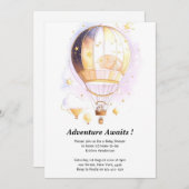 天空の夢の国の赤ちゃんシャワー熱気球 招待状 (正面/裏面)