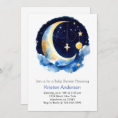 天空の夢の国ブルーボーイベビーシャワー 招待状 (正面/裏面)