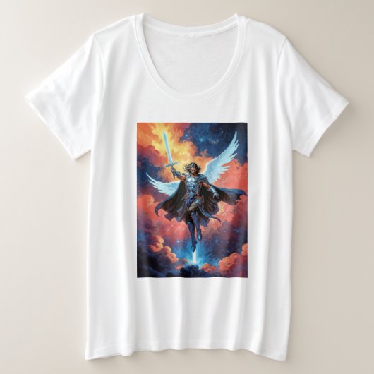 天空の守護者 戦士 大天使ミカエル プラスサイズTシャツ (デザイン正面)