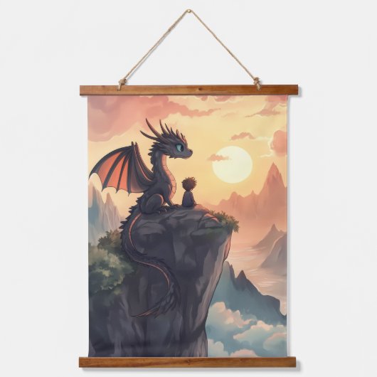 天空の守護者：男の子と竜 吊り下げ型タペストリー (正面)