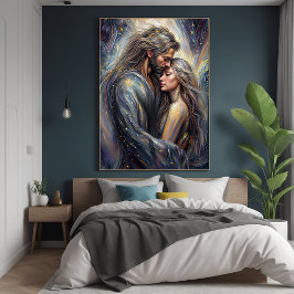 天空の抱擁ロマンチックな星空のナイトアート ポスター