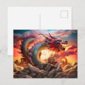 天空の支配者 - 中国のエアブラシ龍が山を超える ポストカード (正面/裏面)