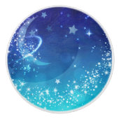 天空の月の輝きと星の水色 セラミックノブ (正面)
