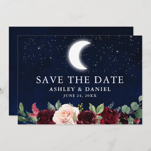 天空の空の月の星フローラ日付を保存 セーブザデート (正面/裏面)