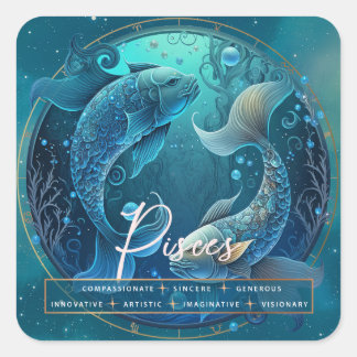 天空の紫色の魚座ファンタジー〔占星術の〕十二宮図 スクエアシール