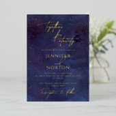 天空の紫金ゴールド銀河系スターズスターリーナイト 箔招待状 (立ち正面)