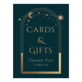 天空の緑の金ゴールド太陽の月の星のカードとギフト ポスター