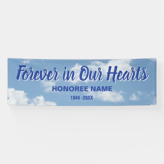 天空の背景を持つハートで永遠にメモリアル 横断幕 (横)
