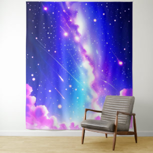 天空の青とピンクの銀河系ウォールアート タペストリー
