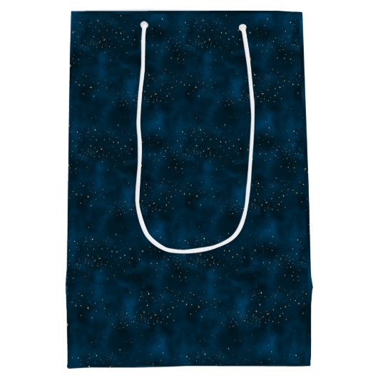 天空の青と白の星空の夜 ミディアムペーパーバッグ (裏面)