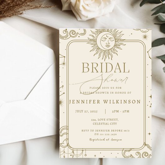 天空の魔法の神秘的なムーンスターブライダルシャワー 招待状