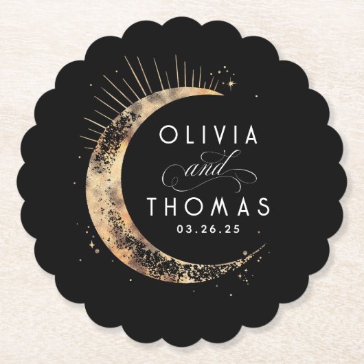 天空の黒と金ゴールド神秘的結婚な ペーパーコースター (正面)