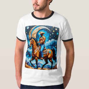 天空の黒カウボーイウェスタンアートTシャツ Tシャツ