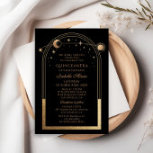 天空の黒金ゴールドサンムーンスターズQuinceanera 招待状